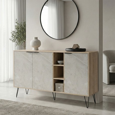 230-000163 Μπουφές Balain pakoworld sonoma-γκρι μπεζ όψη μαρμάρου 142x35.5x83εκ