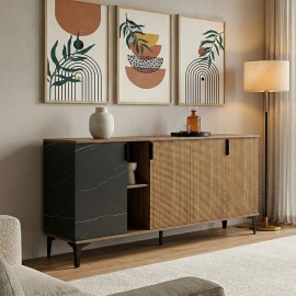 230-000179 Μπουφές Riba pakoworld καρυδί-μαύρη όψη μαρμάρου 180x40x78εκ