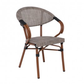 Ε286,3 COSTA Πολυθρόνα Dining Αλουμινίου, Απόχρωση Καρυδί Textilene Μπεζ