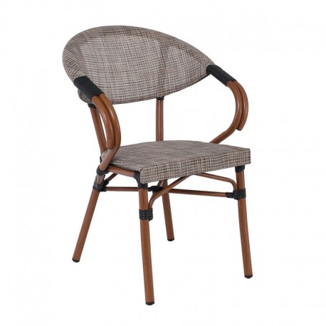 Ε286,3 COSTA Πολυθρόνα Dining Αλουμινίου, Απόχρωση Καρυδί Textilene Μπεζ