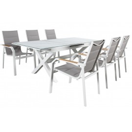 32886-23950-SET Επεκτεινόμενη Τραπεζαρία Αλουμινίου Με Επιφάνεια Κεραμικού Τζαμιού ,Σέτ 7 Τεμαχίων 160+50=210 x 90 x 76(H)cm