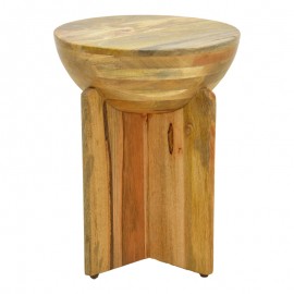 372-000051 Βοηθητικό τραπέζι Jenby pakoworld μασίφ μάνγκο ξύλο σε φυσική απόχρωση Φ40x50εκ