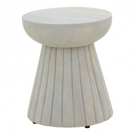 372-000046 Βοηθητικό τραπέζι Nemira pakoworld μασίφ μάνγκο ξύλο λευκό Φ30x35εκ