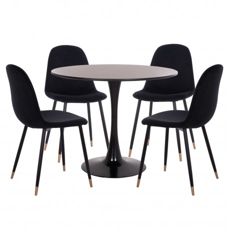 ΣΕΤ ΤΡΑΠΕΖΑΡΙΑΣ 5ΤΜΧ BROLIN HM21191 MDF TOP-ΜΕΤΑΛΛΙΚΑ ΠΟΔΙΑ-ΒΕΛΟΥΔΟ--ΜΑΥΡΟ