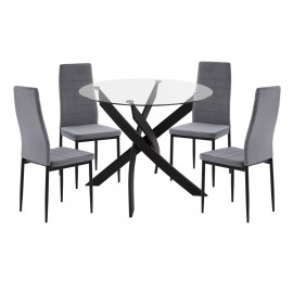 ΣΕΤ ΤΡΑΠΕΖΑΡΙΑΣ 5ΤΜΧ LADY HM21199.01 ΓΥΑΛΙ--ΜΕΤΑΛΛΟ ΣΕ ΜΑΥΡΟ & ΒΕΛΟΥΔΟ ΓΚΡΙ