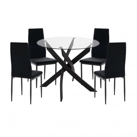 ΣΕΤ ΤΡΑΠΕΖΑΡΙΑΣ 5ΤΜΧ LADY HM21199.04 ΓΥΑΛΙ--ΜΕΤΑΛΛΟ & ΒΕΛΟΥΔΟ ΣΕ ΜΑΥΡΟ