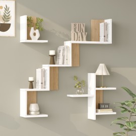 176-000241 Ραφιέρα τοίχου Verso pakoworld λευκό με oak 99,4x14,5x103εκ