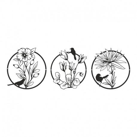 120-000659 Διακοσμητικό τοίχου Renka pakooworld σετ 3τεμ μαύρο μεταλλικό Φ30x1,5εκ