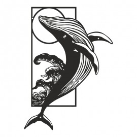 120-000636 Διακοσμητικό τοίχου Whale pakooworld μαύρο μεταλλικό 38x1,5x50εκ