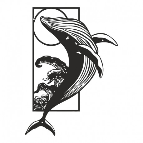 120-000636 Διακοσμητικό τοίχου Whale pakooworld μαύρο μεταλλικό 38x1,5x50εκ