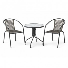 Ε2390,2S MIKA Set Κήπου - Βεράντας: Τραπέζι + 2 Πολυθρόνες Μέταλλο Βαφή Ανθρακί, PE Rattan Γκρι