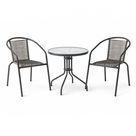 Ε2390,2S MIKA Set Κήπου - Βεράντας: Τραπέζι + 2 Πολυθρόνες Μέταλλο Βαφή Ανθρακί, PE Rattan Γκρι