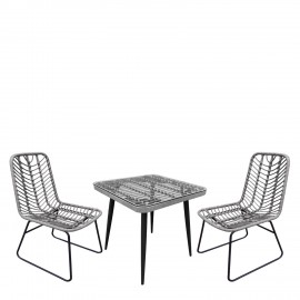 14990454 Σετ Τραπεζαρία Κήπου ArteLibre CALI Γκρι/Μαύρο Μέταλλο/Rattan/Γυαλί Με 2 Καρέκλες 14990454 Γκρι/Μαύρο