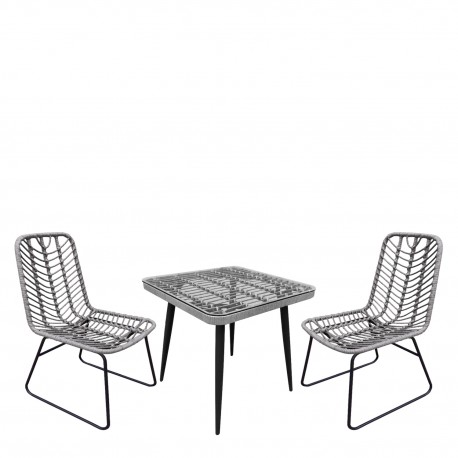 14990454 Σετ Τραπεζαρία Κήπου ArteLibre CALI Γκρι/Μαύρο Μέταλλο/Rattan/Γυαλί Με 2 Καρέκλες 14990454 Γκρι/Μαύρο