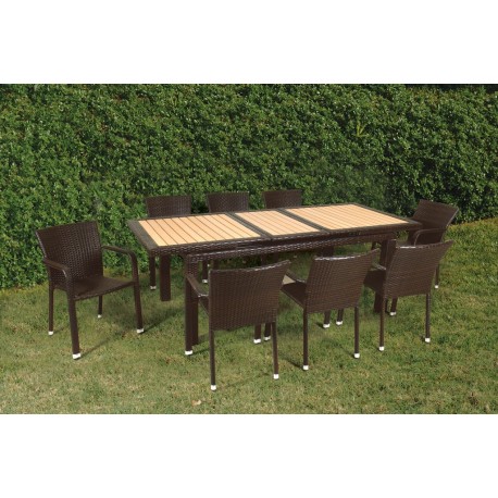 19539-165438 Επεκτεινόμενη Τραπεζαρία Rattan Σέτ 9 Τεμαχίων 230 x 100 x 78(h)cm