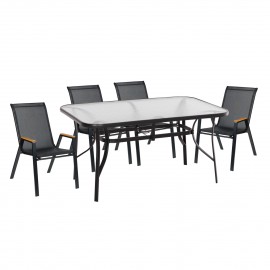 ΣΕΤ ΤΡΑΠΕΖΑΡΙΑΣ 5ΤΜΧ BRUNO HM10729.03 ΚΑΡΕΚΛΕΣ ΜΕΤΑΛΛΙΚΕΣ & ΤΡΑΠΕΖΙ 150x90εκ ΜΑΥΡΟ