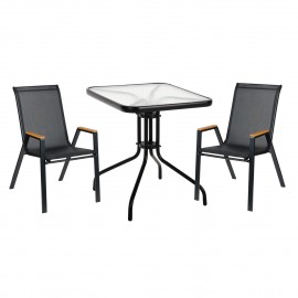 ΣΕΤ ΤΡΑΠΕΖΑΡΙΑΣ 3ΤΜΧ FIGO HM10730.03-- 2 ΚΑΡΕΚΛΕΣ & ΤΕΤΡΑΓΩΝΟ ΤΡΑΠΕΖΙ 60x60εκ ΜΑΥΡΟ