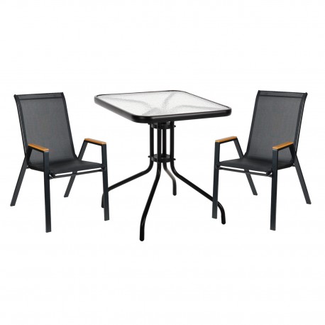 ΣΕΤ ΤΡΑΠΕΖΑΡΙΑΣ 3ΤΜΧ FIGO HM10730.03-- 2 ΚΑΡΕΚΛΕΣ & ΤΕΤΡΑΓΩΝΟ ΤΡΑΠΕΖΙ 60x60εκ ΜΑΥΡΟ