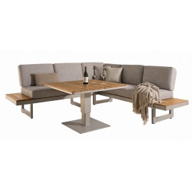 41007-261406 Καθιστικό Κήπου Γωνιά Σέτ 3 Τεμαχίων Με Αλουμίνιο Σκελετό Και Ξύλο Teak