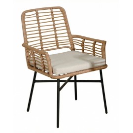 29513-203441-CHAIR Μεταλλική Πολυθρόνα Με Συνθετικό Rattan Και Μαξιλάρι