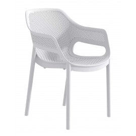 34335-261435 Λευκή Στοιβαζόμενη Πολυθρόνα Πολυπροπυλένιου Με UV Προστασία