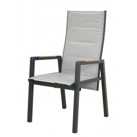 41014-261402-CH Πολυθρόνα Αλουμινίου Ψηλή Πλάτη Με Μηχανισμό Αναδίπλωσης Πλάτης , Διάτρητο Ύφασμα Και Ξύλο Teak Στα Μπράτσα