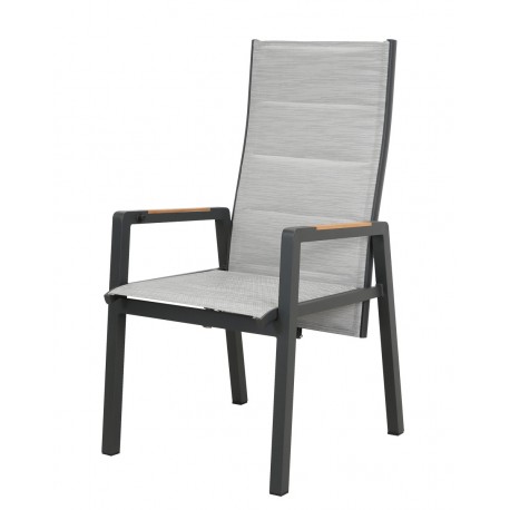 41014-261402-CH Πολυθρόνα Αλουμινίου Ψηλή Πλάτη Με Μηχανισμό Αναδίπλωσης Πλάτης , Διάτρητο Ύφασμα Και Ξύλο Teak Στα Μπράτσα