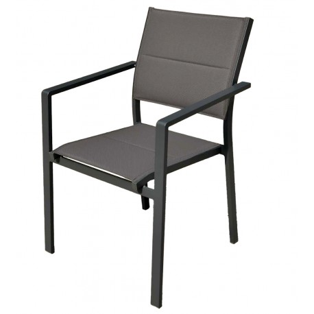 41020-261415 Γκρί Στοιβαζόμενη Πολυθρόνα Αλουμινίου Με Διάτρητο Ύφασμα