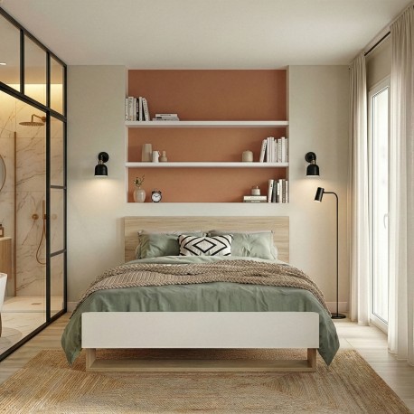 0041.GM74 Aria κρεβάτι διπλό 170x205x91εκ.  ( για στρώμα 160x200εκ. ) Natural Chestnut / Λευκό  Natural Chestnut / Λευκό  170x20