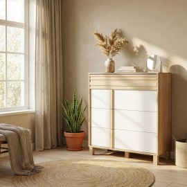 0201.GM93 Aria συρταριέρα με 4 συρτάρια 94x41x107εκ. Natural Chestnut / Λευκό