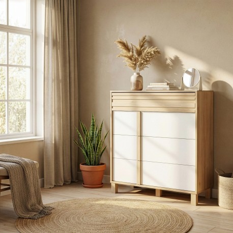 0201.GM93 Aria συρταριέρα με 4 συρτάρια 94x41x107εκ. Natural Chestnut / Λευκό