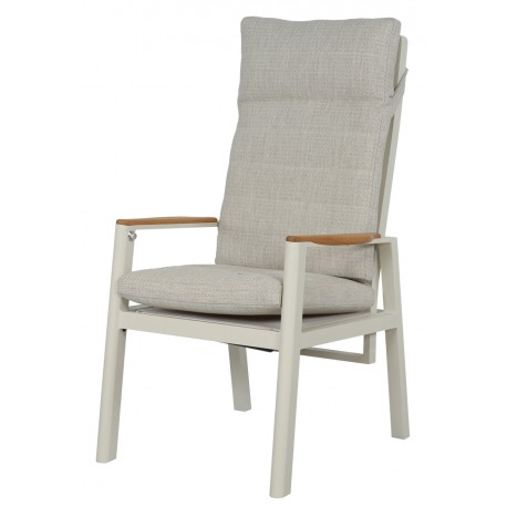 41118-261404-CH Πολυθρόνα Αλουμινίου Με Ξύλο Teak Στα Μπράτσα Και Μηχανισμό Αναδίπλωσης Στην Πλάτη Με Μαξιλάρι