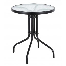 41042-26070-60-BLACK  Στρογγυλό Μεταλλικό Τραπέζι Με Τζάμι 60 x 70(h)cm