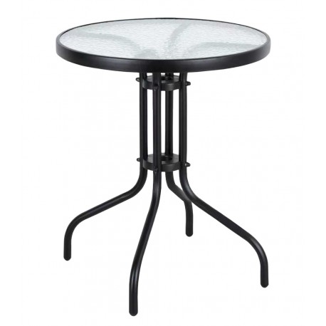 41042-26070-60-BLACK  Στρογγυλό Μεταλλικό Τραπέζι Με Τζάμι 60 x 70(h)cm