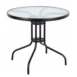 41044-26070-80-BLACK Στρογγυλό Μεταλλικό Τραπέζι Με Τζάμι 80 x 70(h)cm
