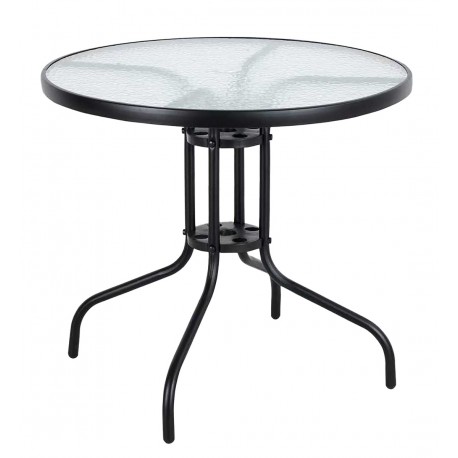 41044-26070-80-BLACK Στρογγυλό Μεταλλικό Τραπέζι Με Τζάμι 80 x 70(h)cm