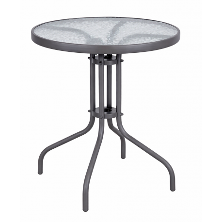 41065-26070-60-GREY Στρογγυλό Μεταλλικό Τραπέζι Με Τζάμι 60 x 70(h)cm