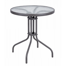 41066-26070-80-GREY Στρογγυλό Μεταλλικό Τραπέζι Με Τζάμι 80 x 70(h)cm