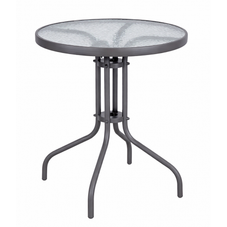 41066-26070-80-GREY Στρογγυλό Μεταλλικό Τραπέζι Με Τζάμι 80 x 70(h)cm