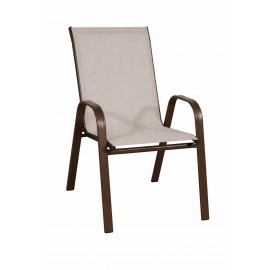 41115-21092-BROWN Καφέ Μεταλλική Στοιβαζόμενη Πολυθρόνα Με Εκρού Διάτρητο Ύφασμα 2x1 ,55 x 73x 92(h)cm