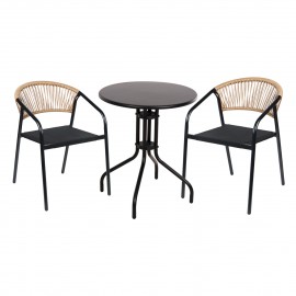 ΣΕΤ ΤΡΑΠΕΖΑΡΙΑΣ 3ΤΜΧ LINO HM10728.03-- 2 ΜΕΤΑΛ. ΚΑΡΕΚΛΕΣ--ΣΤΡΟΓΓΥΛΟ ΤΡΑΠΕΖΙ Φ60εκ ΜΑΥΡΟ