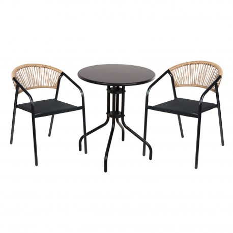 ΣΕΤ ΤΡΑΠΕΖΑΡΙΑΣ 3ΤΜΧ LINO HM10728.03-- 2 ΜΕΤΑΛ. ΚΑΡΕΚΛΕΣ--ΣΤΡΟΓΓΥΛΟ ΤΡΑΠΕΖΙ Φ60εκ ΜΑΥΡΟ