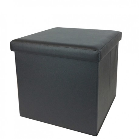06510282 Σκαμπό Με Αποθηκευτικό Χώρο Μαύρο Δέρμα 38x38x38cm Μαύρο