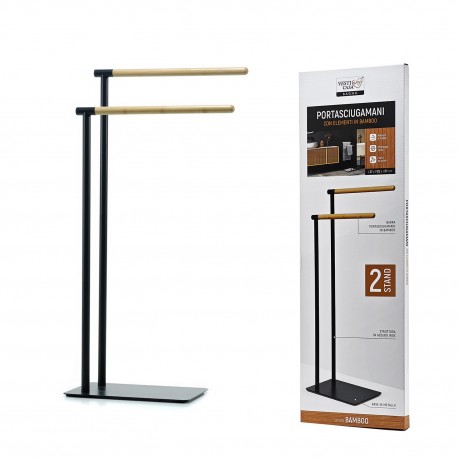 06512775 Βάση Πετσετών 2 Θέσεων Μαύρο/Μπαμπού 37x20x77cm