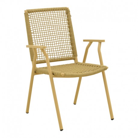 404-000010 Πολυθρόνα Weave pakoworld στοιβαζόμενη αλουμίνιο-pe σχοινί σε μπεζ απόχρωση 57x63x86εκ