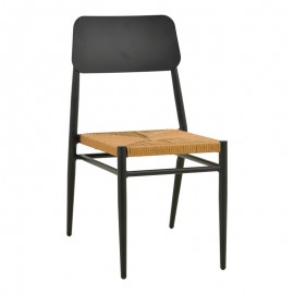 404-000017 Καρέκλα Giardino pakoworld στοιβαζόμενη αλουμίνιο σε μαύρη -pe rattan σε φυσική απόχρωση 45x56x82εκ