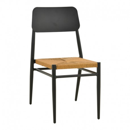 404-000017 Καρέκλα Giardino pakoworld στοιβαζόμενη αλουμίνιο σε μαύρη -pe rattan σε φυσική απόχρωση 45x56x82εκ