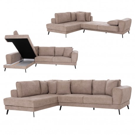 ΚΑΝΑΠΕΣ ΚΡΕΒΑΤΙ ΑΡΙΣΤΕΡΗ ΓΩΝΙΑ ZENORA HM3337.03L ΜΠΕΖ ΥΦΑΣΜΑ 303x214x80Υεκ