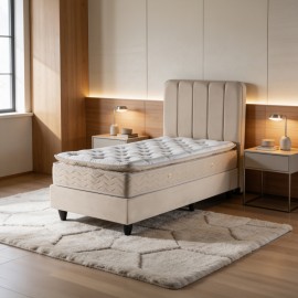 424-000022 Κρεβάτι μονό Lunda pakoworld κρεμ βελούδο 90x200εκ