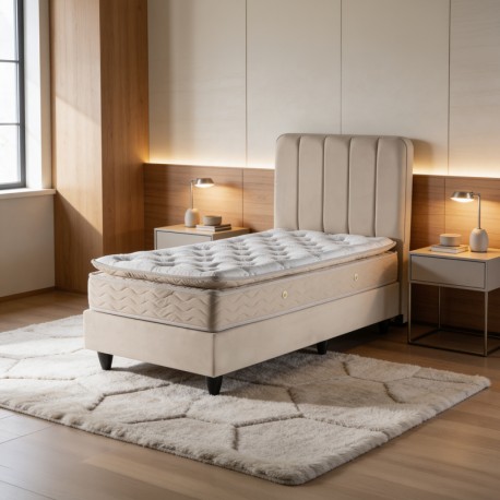 424-000022 Κρεβάτι μονό Lunda pakoworld κρεμ βελούδο 90x200εκ